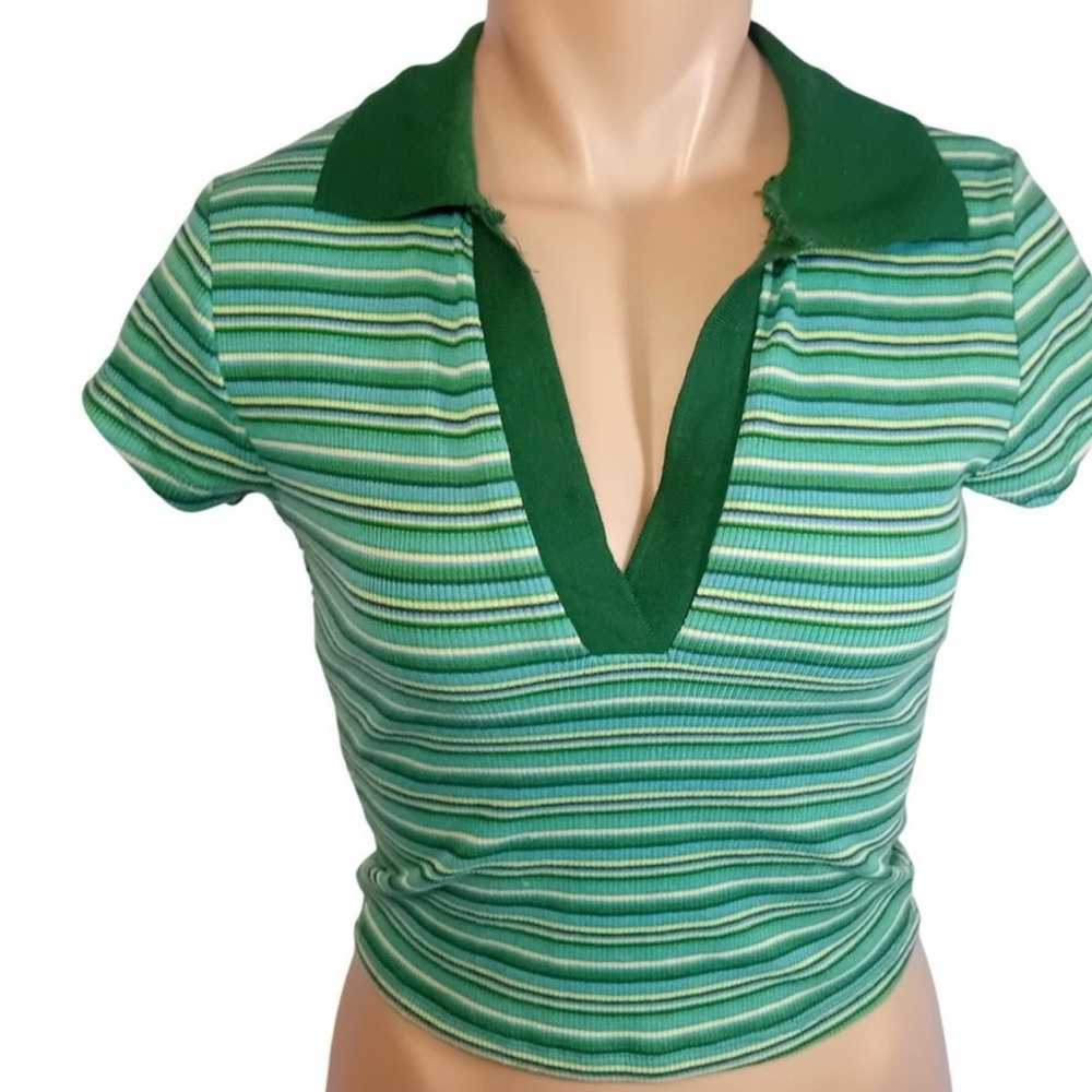 Hot Y2K Rue21 Striped Ribbed Polo Crop Top Sexy Preppy‎ Casual S